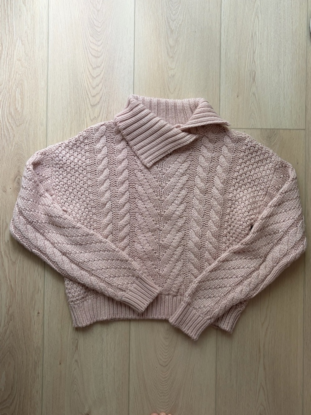 Women’s Cable Knit Mock Neck Sweater - Blush Pink - Picture 3 of 5